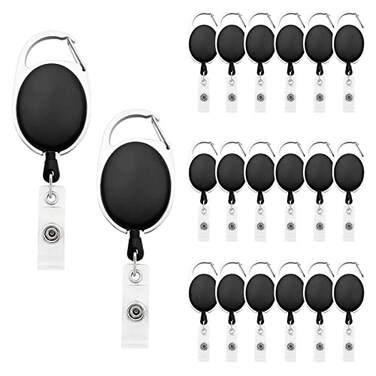 Fushing 20Pcs Retractable ID Badge Holders ID Badge Reels with Clip Retractable Badge Holders for Office Worker Doctor Nurse Black