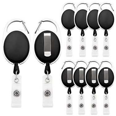 Fushing 10Pcs Retractable ID Badge Holders ID Badge Reels with Belt Clip Retractable Badge Holders for Office Worker Doctor Nurse Black