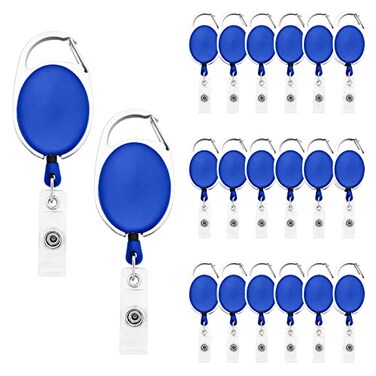Fushing 20Pcs Retractable ID Badge Holders ID Badge Reels with Clip Retractable Badge Holders for Office Worker Doctor Nurse Blue