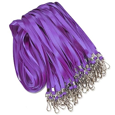 Maileto 50 Pack Bulk Lanyard for ID Badge Holder Durable Flat Lanyard with Swivel Hook and Badge Clip Purple