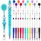 Sayglossy 24 Pcs DIY Beadable Kit Include 12 Beadable Ballpoint Pen Black Ink 12 Bead DIY Badge Reel Retractable ID Name with Belt Clip Holder for Nurse Teacher Making Gift Office School Supplies