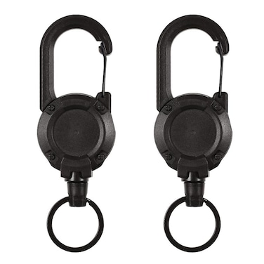 henyouecs Heavy Duty Retractable KeychainMultitool Carabiner Badge HolderTactical ID Badge Reel with 236 Steel Retractable Cord for Men and WomenBlack 2 Pack
