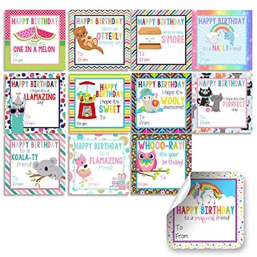 Amanda Creation Happy Birthday Gift Tag Stickers for Girls Set of 24 25 X 25 Mixed Square Birthday Gift Labels by