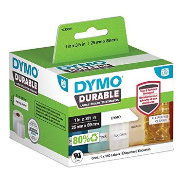 DYMO LW Durable Industrial Labels for LabelWriter Label Printers White Poly 1 x 312 2 Rolls of 350 700 Total