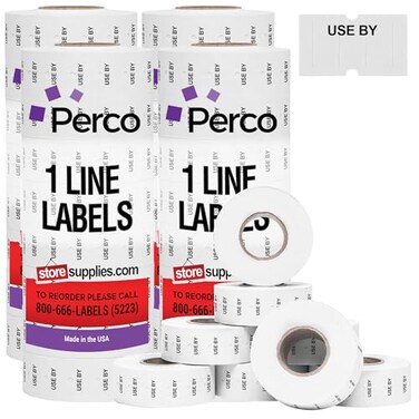 Perco 1 line USE BY Labels 32000 USE BY Labels for Perco Lite X Plus and Pro 1 Line Date Guns 32 rolls 4 Sleeves Made in USA