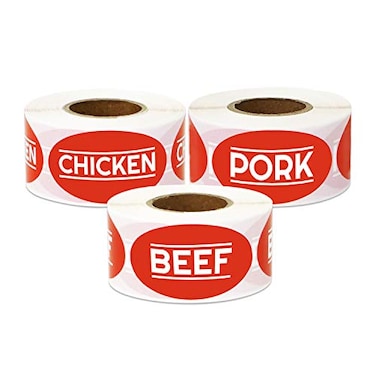 TUCO DEALS 3 Rolls Beef Chicken Pork Bundle Labels for Meat Markets Supermarkets Food Labeling or Butchers 175 x 1 Red 900 Labels