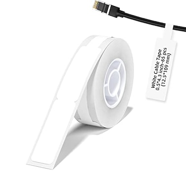 NIIMBOT Label Maker Tape D11 Cable Label Print Paper 0543 Standard Laminated Office Labeling Tape Replacement for D11 Handheld Label Machine Waterproof Tear Proof 1 Roll 65 Pcs CableWhite