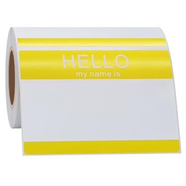 Hycodest Hello My Name is Labels 200 Stickers of One Roll Writable Name Tag 225 x 35 Inch Name Badges for Events Conferences and Parties Yellow 1 Roll