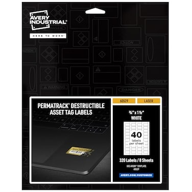 Avery White Asset Tag Labels 34 x 112 Destructible Laser Printable Tags 329 Waterproof Labels 60529