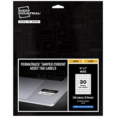 Avery White Asset Tag Labels 34 x 2 TamperEvident Laser Printable Tags 240 Waterproof Labels 60530