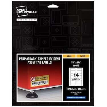 Avery White Asset Tag Labels 114 x 234 TamperEvident Laser Printable Tags 112 Waterproof Labels 60536