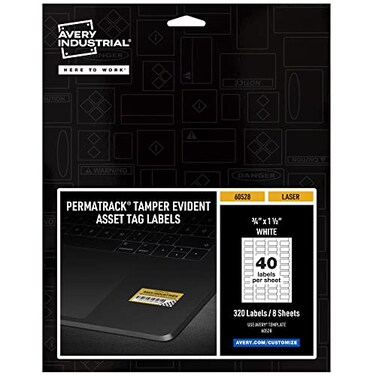 Avery White Asset Tag Labels 34 x 112 TamperEvident Laser Printable Tags 320 Waterproof Labels 60528
