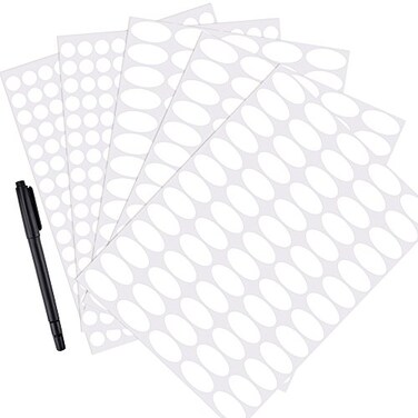 Mudder 325 Pieces Essential Oil Label Bottle Stickers White Waterproof Labels Ovalshaped and Round Oils Stickers with Marker Pen