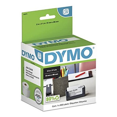 DYMO Authentic LW NonAdhesive Business Card Labels for LabelWriter Label Printers White 2 x 312 1 Roll of 300
