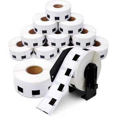 Aegis Adhesives Replacement for Brother DK1221 12 Rolls 12000 Total 09 Square Direct Thermal Barcode Price Labels with Reusable Frame Compatible with QL Printers QL800 QL810W QL820NWB