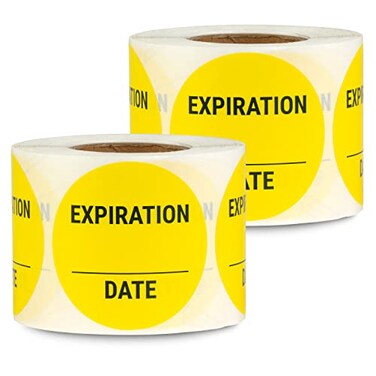 OfficeSmartLabels 600 Labels 2 Rolls Expiration Date Stickers 15 inch Round Yellow Small Date StickersWritable Expiration Date Labels for Food Containers or Food Storage