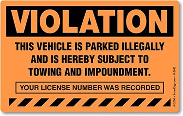 SmartSign 50Pack 5 x 8 Violation Vehicle Illegally Parked Subject to TowingImpoundment Parking Stickers with Permanent Adhesive 45 mil Paper Fluorescent OrangeBlack