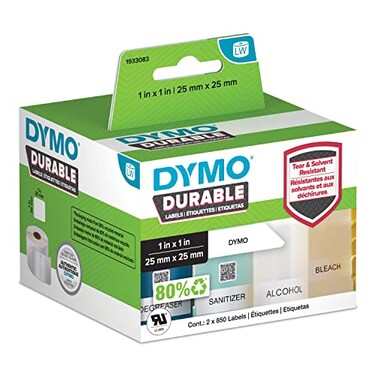 DYMO LW Durable Industrial Labels for LabelWriter Label Printers White Poly 1 x 1 2 Rolls of 850 1700 Total