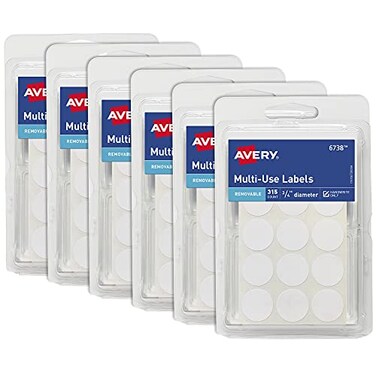 Avery MultiUse Removable Labels 34 Inch Round Stickers White NonPrintable 315 Labels Per Pack 6Pack 1890 Blank Labels Total 36738