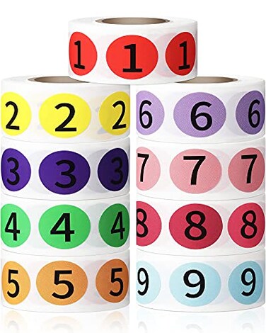 Tenare 4500 Pieces 9 Roll Circle Number Sticker 19 Inventory Stickers 9 Colors Sticky Labels 12 Inch Package Sticker Roll with Black Number for Office Classroom Warehouse Organization