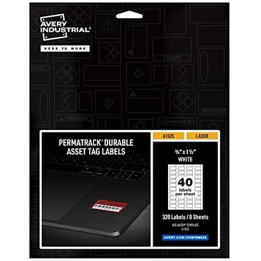 Avery White Asset Tag Labels 34 x 112 Laser Printable Tags 320 Waterproof Labels 61525