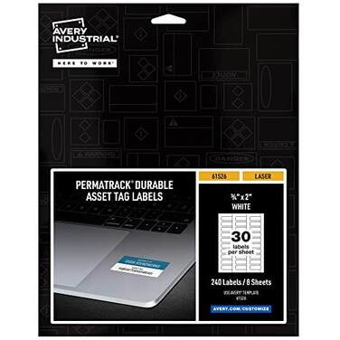 Avery White Asset Tag Labels 34 x 2 Laser Printable Tags 240 Waterproof Labels 61526