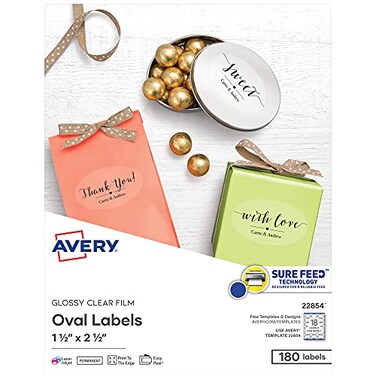 Avery Printable Blank Oval Labels 15 x 25 Glossy Crystal Clear 180 Customizable Labels 22854