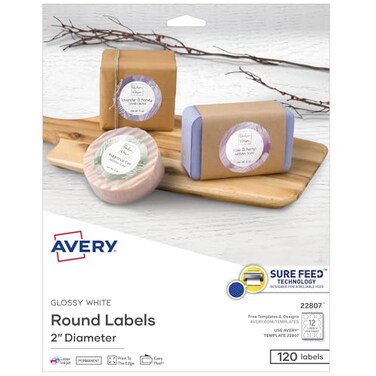 Avery Printable Round Labels with Sure Feed 2 Diameter Glossy White 600 Customizable Labels 22807