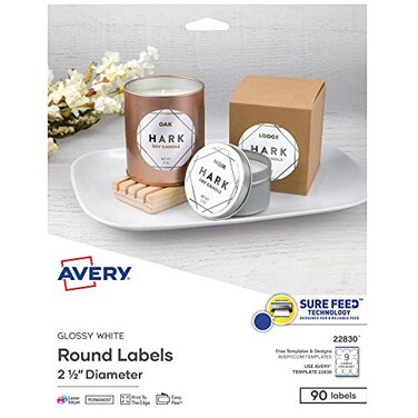 Avery Printable Round Labels with Sure Feed 25 Diameter Glossy White 450 Customizable Labels 22830