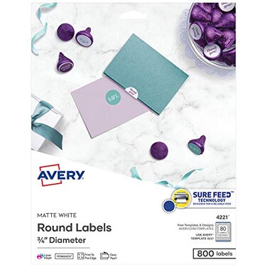 Avery Printable Round Labels with Sure Feed 34 Diameter Matte White 800 Customizable Labels 4221