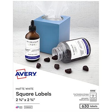 Avery Printable Blank Square Labels 275 x 275 Matte White 630 Customizable Labels 5196