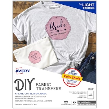 Avery Printable Heat Transfer Paper for Light Fabrics 85 x 11 Inkjet Printer Compatible 18 Sheets of Iron On Transfer Paper Great for Custom Shirts Uniforms Gifts and More 8938