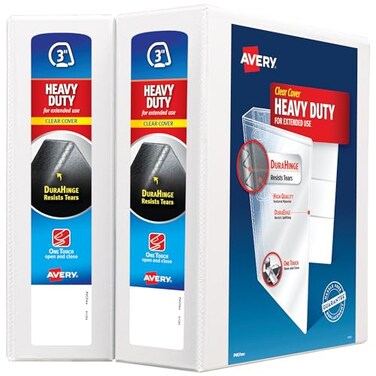 Avery HeavyDuty View 3 Ring Binder 3 One Touch Slant Rings Holds 85 x 11 Paper 2 White Binders 79791