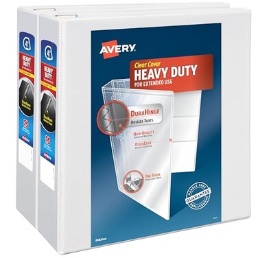 Avery Heavy Duty View 3 Ring Binder 4 One Touch Slant Ring Holds 85 x 11 Paper 2 White Binders 79875