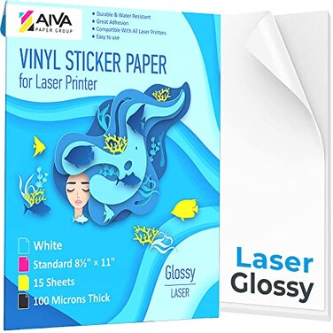 Limia's Care Printable Vinyl Sticker Paper for Laser Printer Glossy White 15 SelfAdhesive Sheets Waterproof Decal Paper Standard Letter Size 85x11