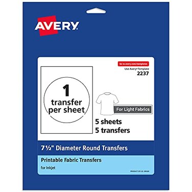 Avery Light Transfer Paper for TShirts 75 Diameter Pre DieCut IronOn Circle Transfers PrinttotheEdge 6 Sheets of Heat Transfer Paper 6 Total 02237