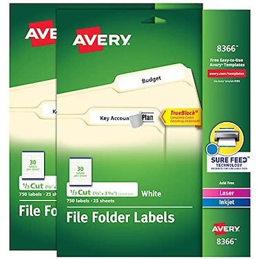 Avery File Folder Labels with TrueBlock Technology Permanent Adhesive 23 x 3716 LaserInkjet 2Pack 1500 Labels Total 38366