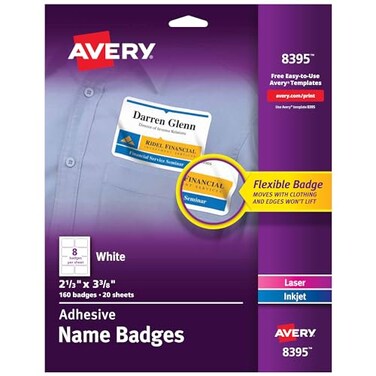 Avery Flexible Printable Name Tags 213 x 338 Matte White 160 Removable Name Badges 8395