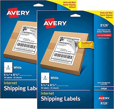 Avery Shipping Labels w TrueBlock Technology Inkjet Printers 55 x 85 White 2Sheet 25 SheetsPack Sold as 5 Pack
