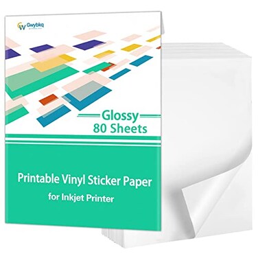 Gwybkq Glossy Sticker Paper Printable Vinyl for Inkjet Printer 80 Sheets Labels Waterproof Decal Paper