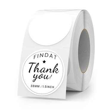 FINDAT White Round Thermal Labels 15 Inch Vinyl Circle Waterproof Direct Printer Sticker SelfAdhesive Perforated Name Tag for Logo DIY QR Design Office Address 500 PCS