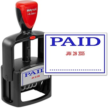 Rubber Stamp Creation MaxMark Heavy Duty Style 3 Date Stamp with Paid self Inking Stamp 2 Color BlueRed Ink