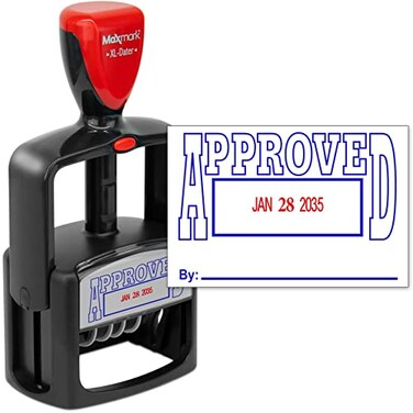 Rubber Stamp Creation MaxMark Heavy Duty Style 5 Date Stamp with Approved self Inking Stamp 2 Color BlueRed Ink