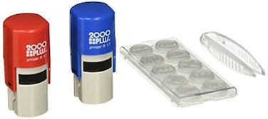 2000 Plus Stamp Kit SelfInking and PreInking 10 Office Themed Messages for Business and Office Use Red and Blue Ink 030459