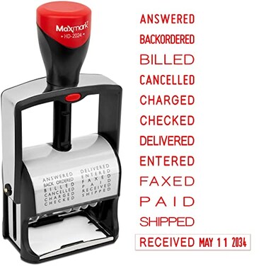 MaxMark 2024 Heavy Duty Date Phrase Stamp Large Date Size Exclusive 12Year Band Red Ink