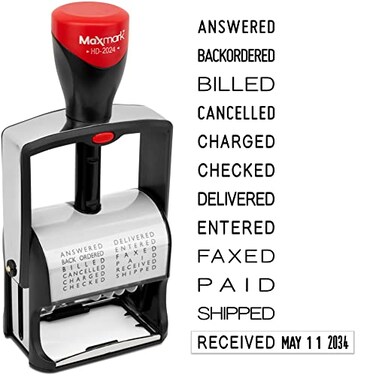 MaxMark 2024 Heavy Duty Date Phrase Stamp Large Date Size Exclusive 12Year Band Black Ink