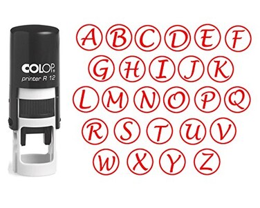 Printtoo COLOP Mini Stamper Custom Alphabet Stamp in Red Ink Round Rubber Self Inking Initial Stamp 12 mm