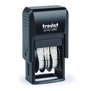 Trodat Printy 4850 Date Stamp Pocket Sized Self Inking Stamp with Approved Copy Entered Scanned Blue and Red Ink 34 x 1