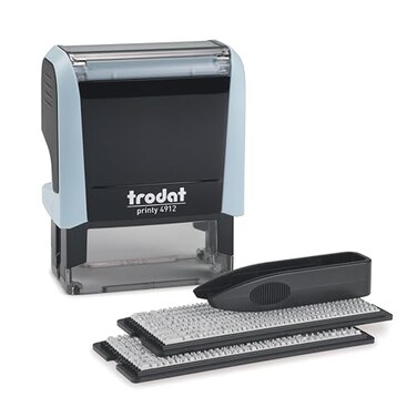 Trodat Printy 4912 Self Inking Do it Yourself DIY 4 line Personalized Custom Message or Address Stamp kit with Black Ink Impression Size 34 x 178 inch Blue