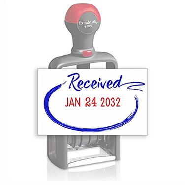 ExtraMark Heavy Duty Style Office Date Stamp with Received Self Inking Dater Style C Blue Red Ink Color